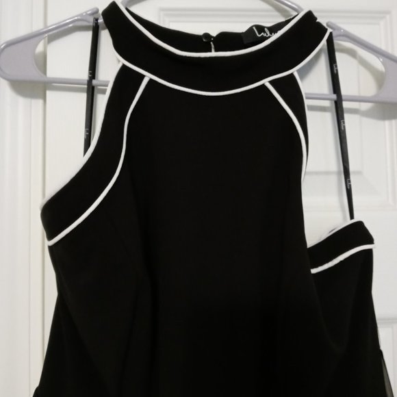 Lulus Pants - BLACK and WHITE Halter Design Jumpsuit